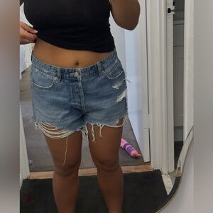 Zara Blue Jean Shorts Distressed High-Waisted